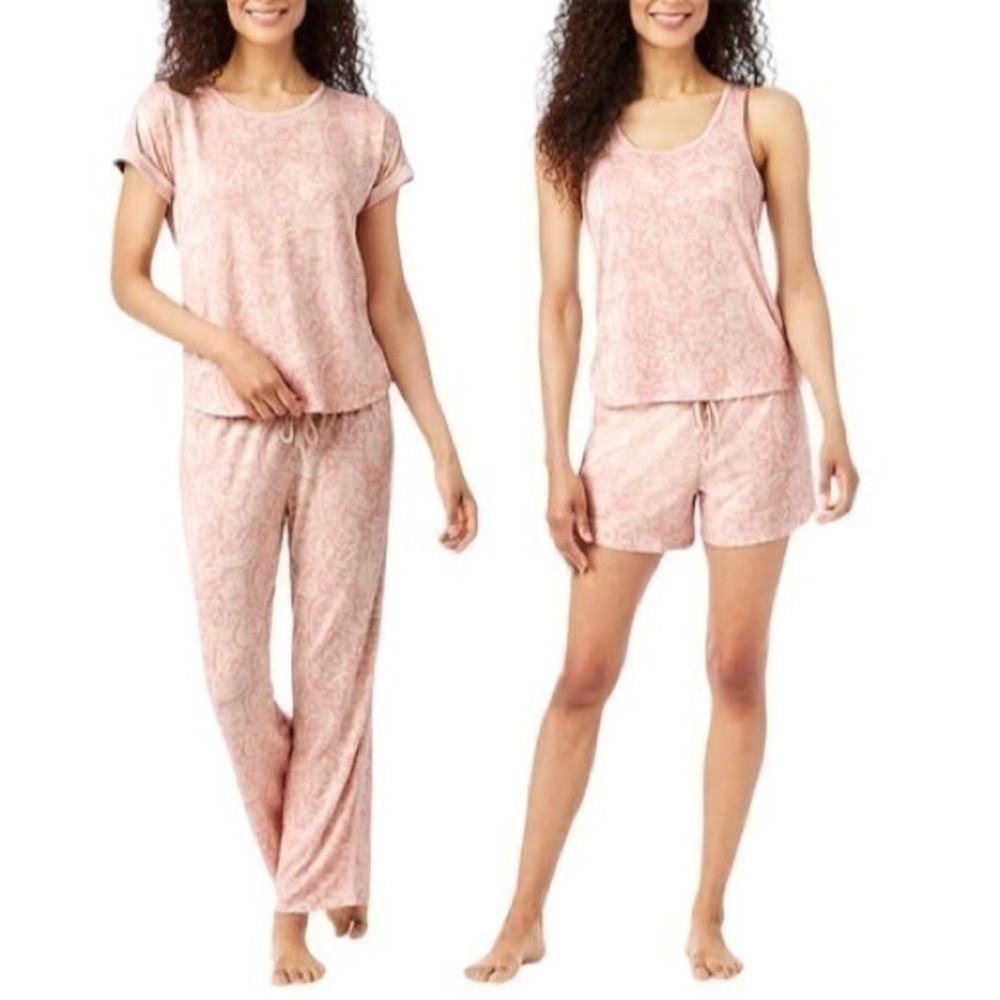 Lucky Brand 4 Piece Pajama Set - Pink with Paisley Print - Size 3X (24-26)